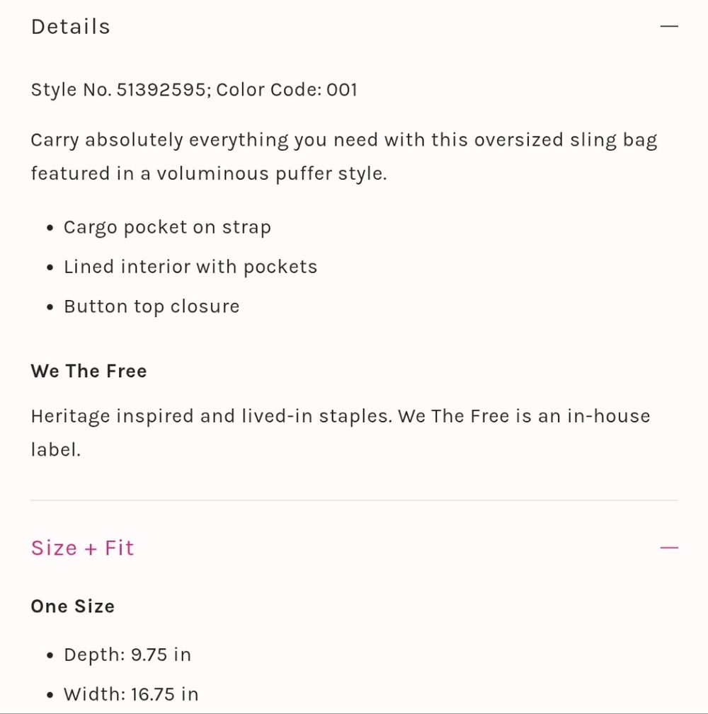 We The Free Oversized Puffer Sling Bag - Picture 8 of 8